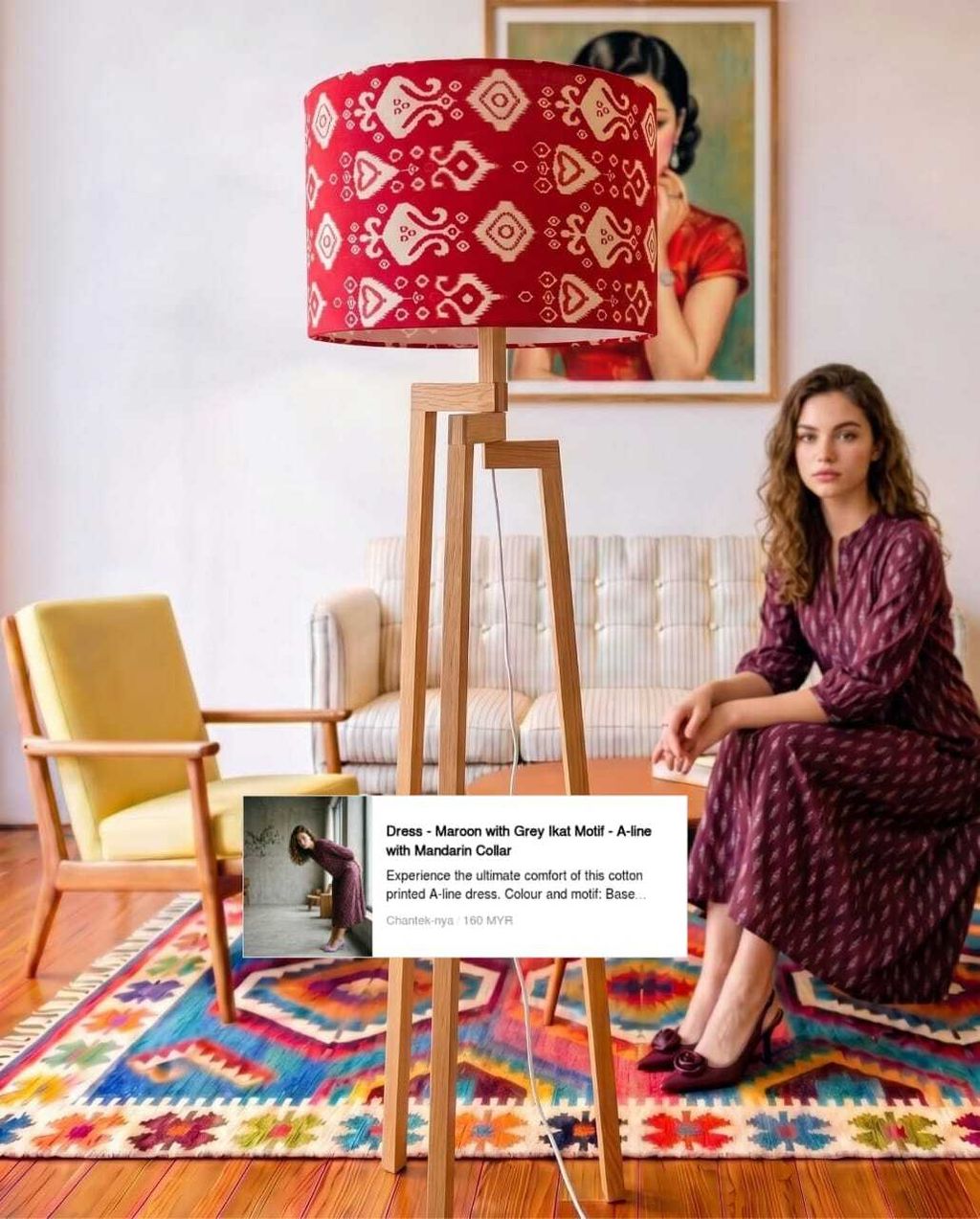 Ikat print red-beige 11