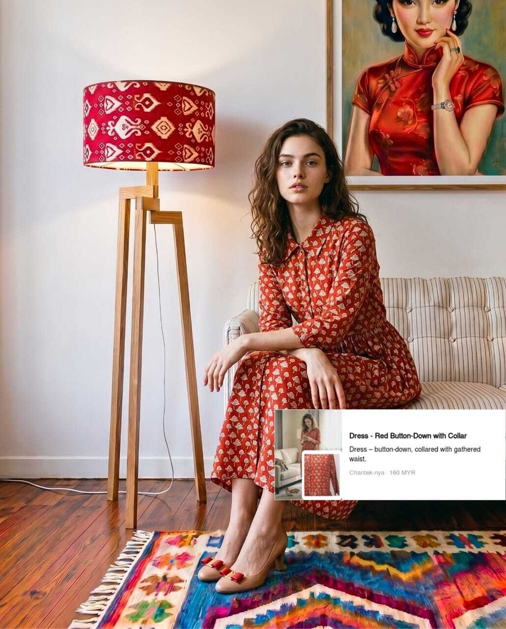 Ikat print red-beige 9