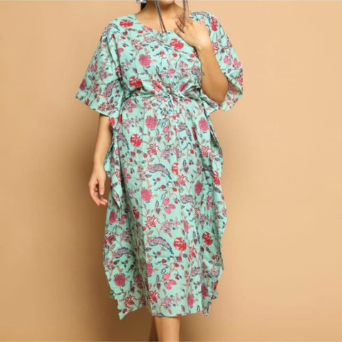 Kaf Floral Green Base Red Floral