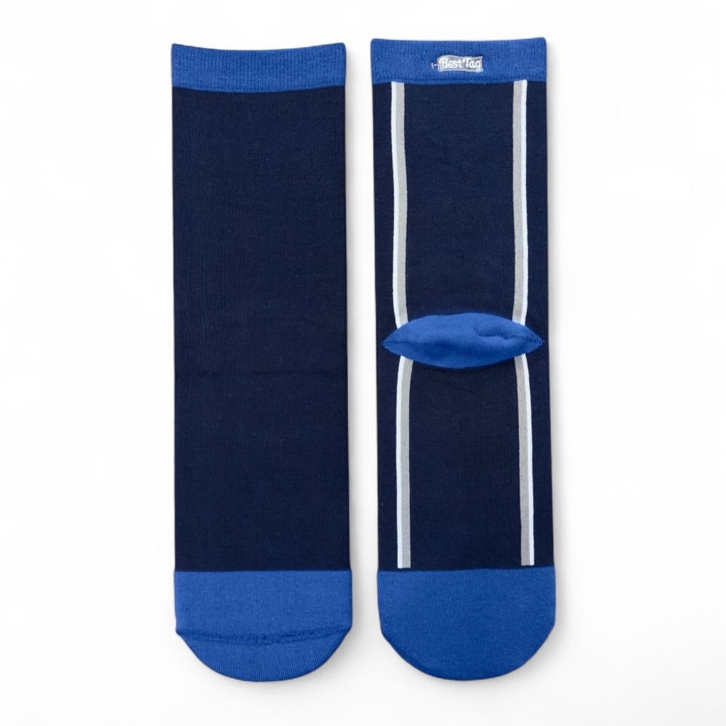 背直線條紋深藍白