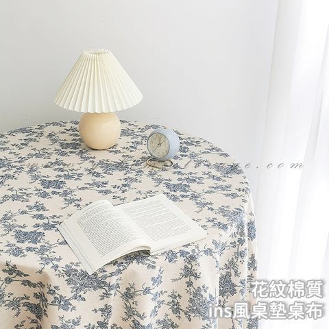 藍色小碎花 棉麻桌布墊 (1)