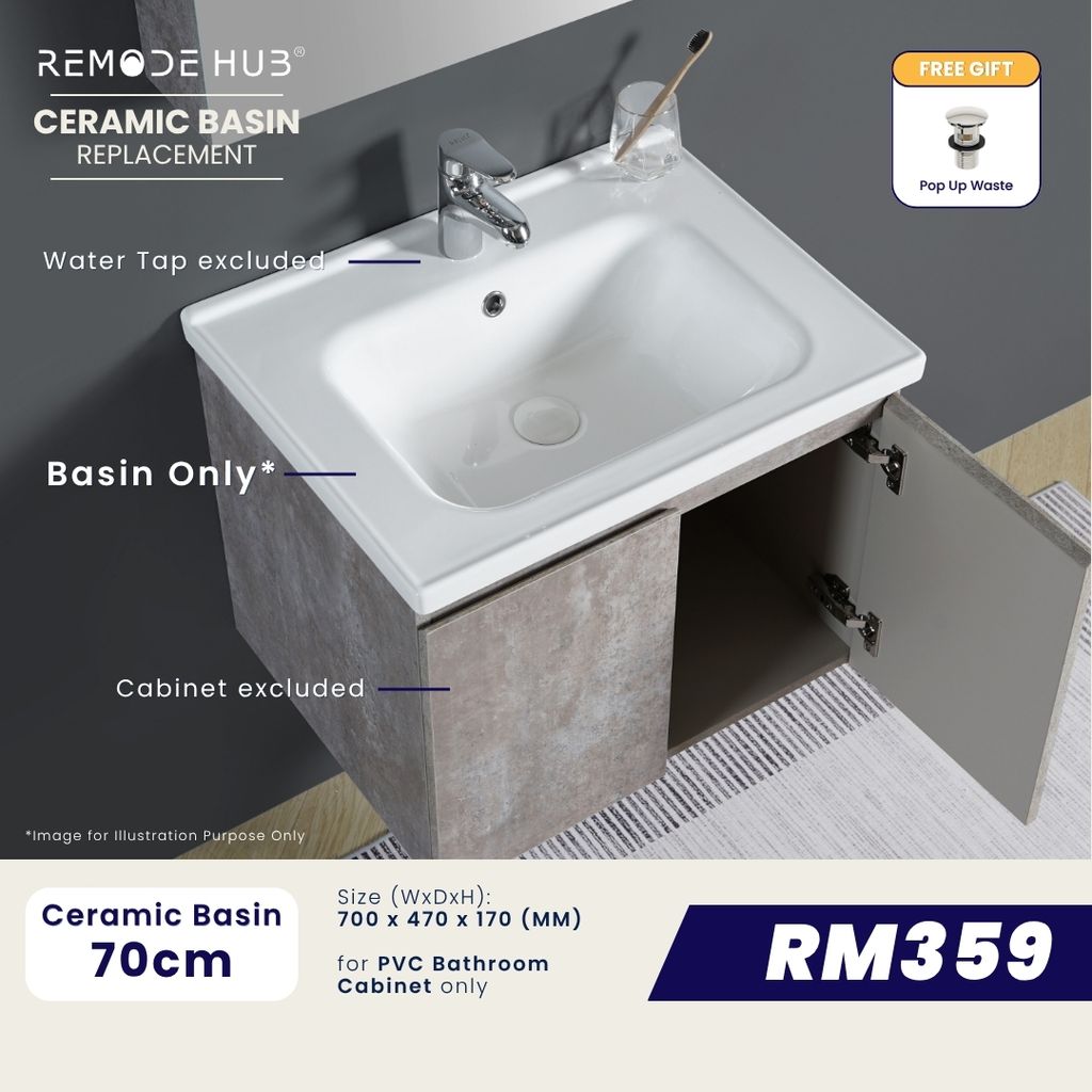 Ceramic Basin (70cm) - PVC Cabinet