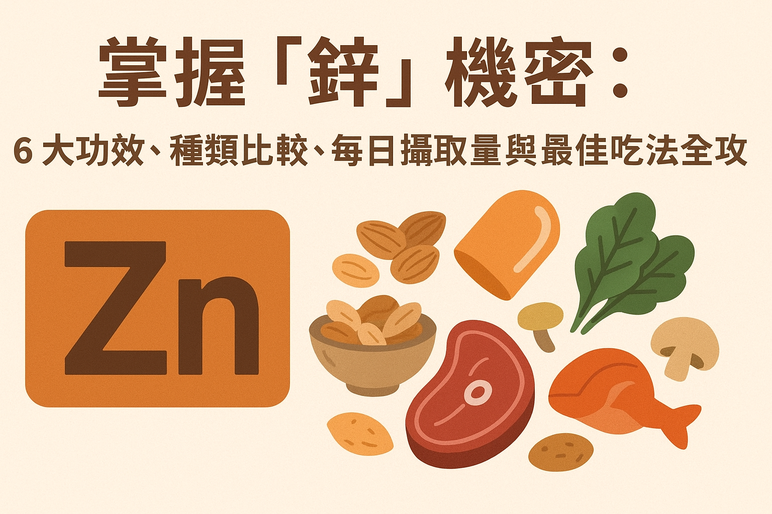 ✨ 掌握「鋅」機密：6 大功效、種類比較、每日攝取量與最佳吃法全攻略！