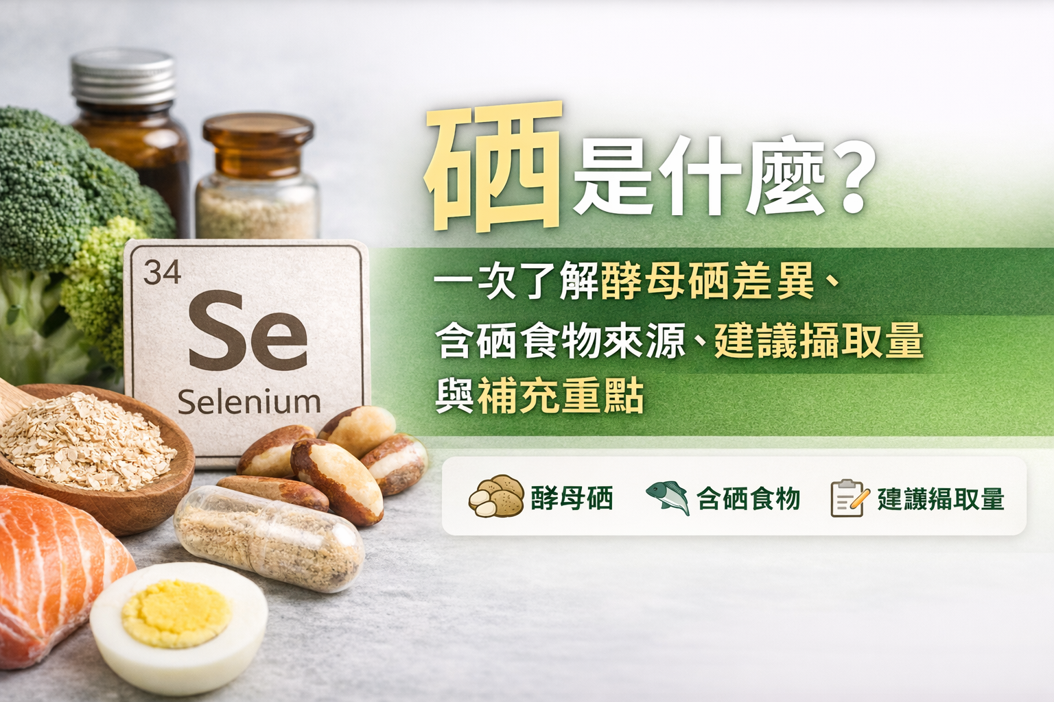 硒是什麼？一次了解酵母硒差異、含硒食物來源、建議攝取量與補充重點