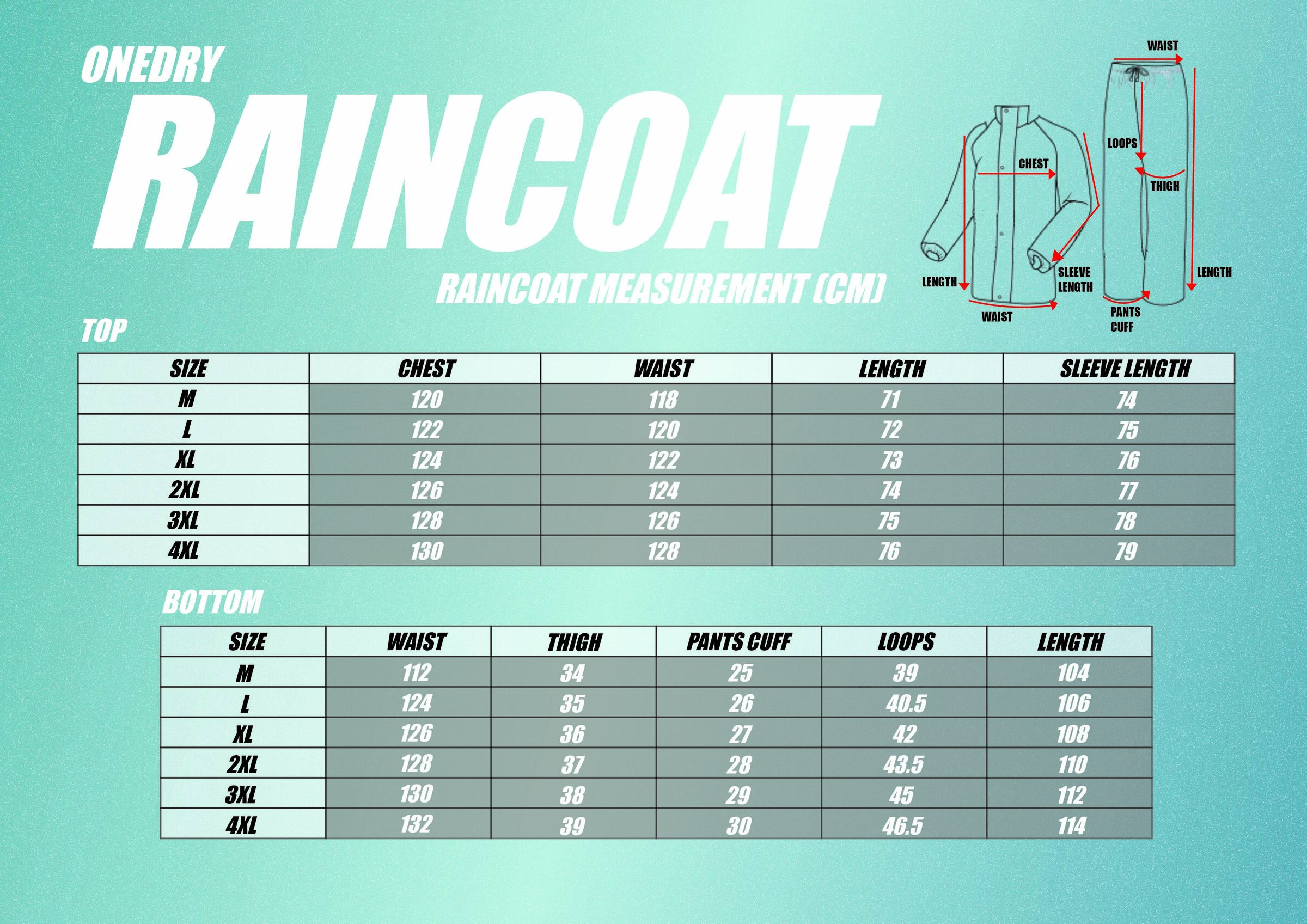 RAINCOAT SIZE CM