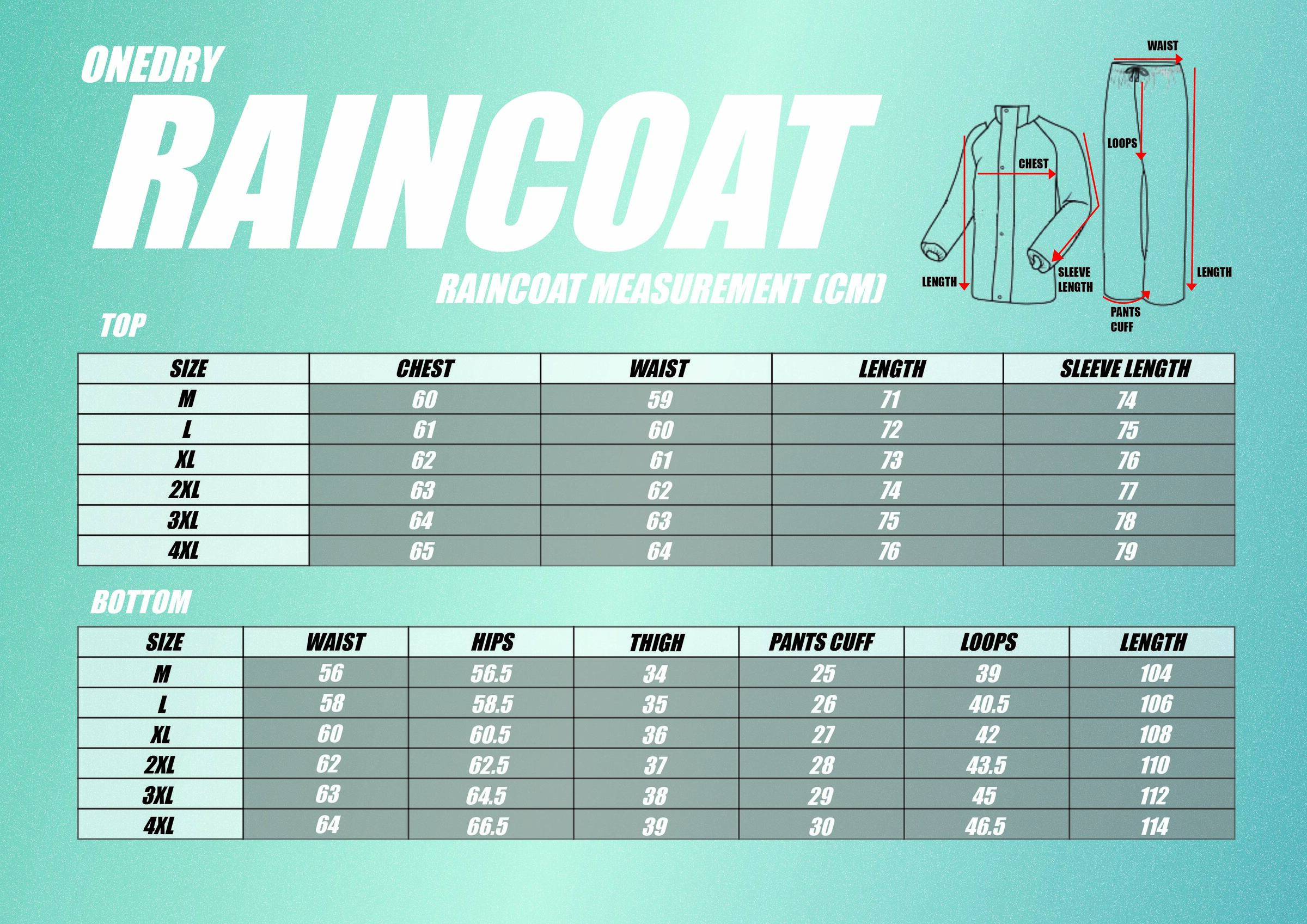 RAINCOAT SIZE CM