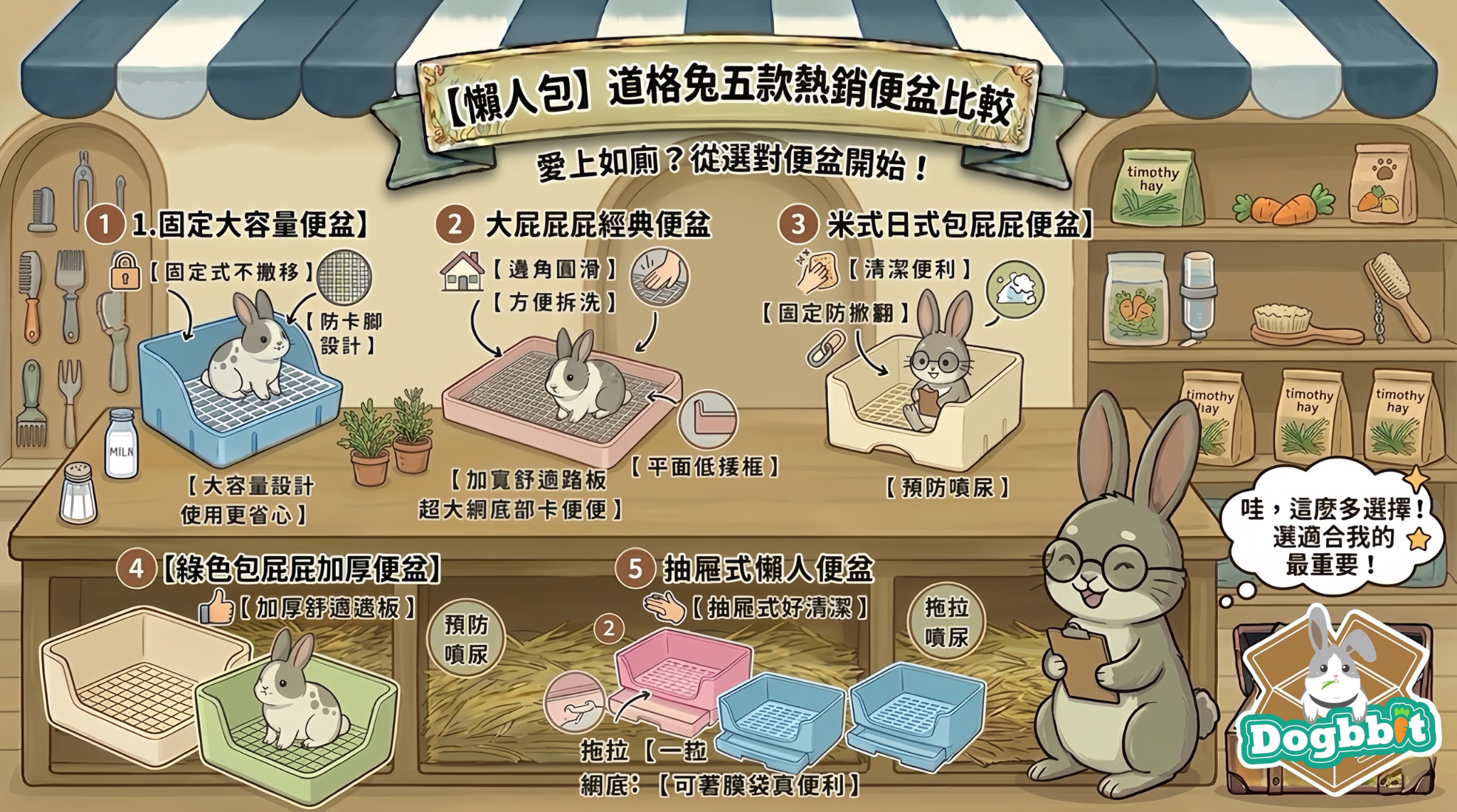 【兔兔便盆挑選全指南】如何解決噴尿與清掃難題？抽屜式好清潔、加厚舒適踏板、防卡腳設計，道格兔五款便盆優缺點大評比！讓兔兔從此愛上如廁！