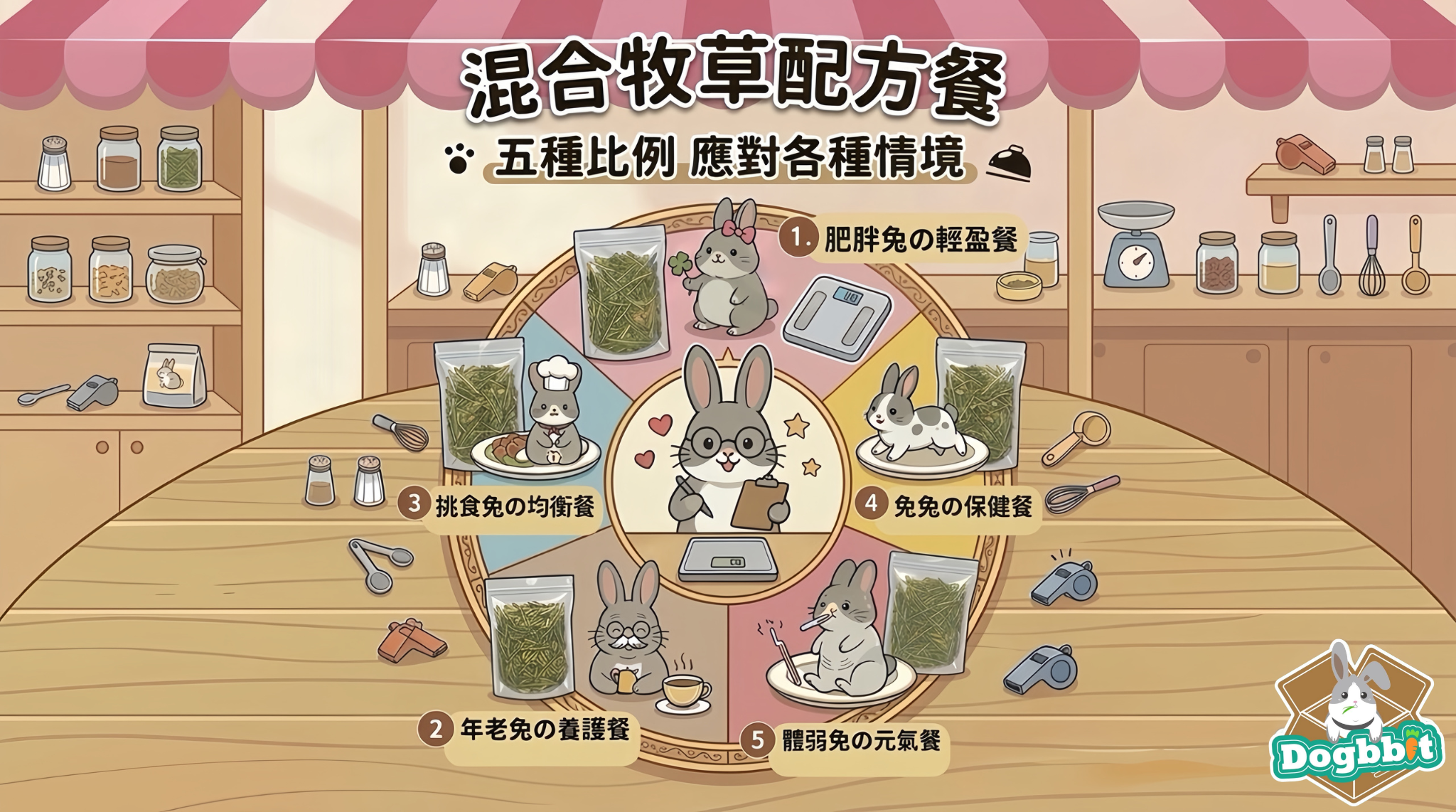 【兔兔混合牧草配方指南】輕盈餐、養護餐、均衡餐、保健餐、元氣餐，五種比例差異為何？肥胖兔、年老兔、挑食兔怎麼吃？這篇文章完整告訴你！