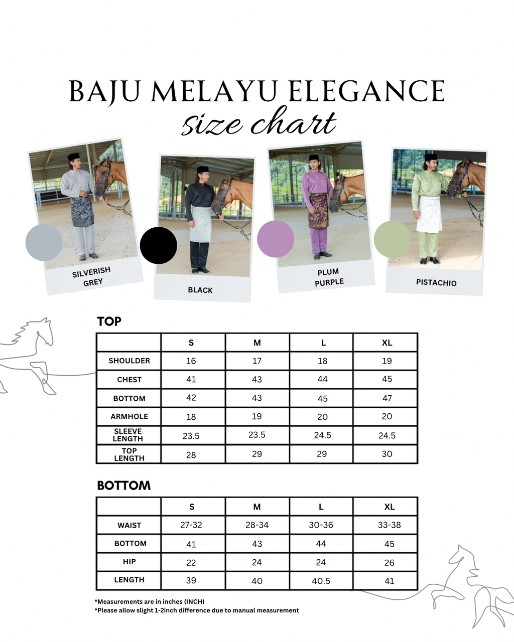 Baju Melayu Size Chart