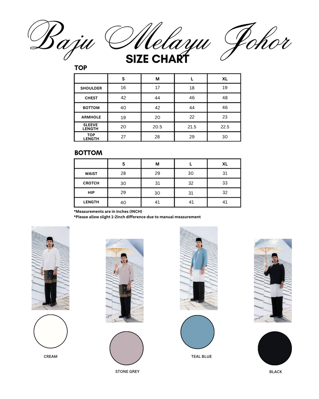 Baju Melayu Size Chart - 5-1740016203804