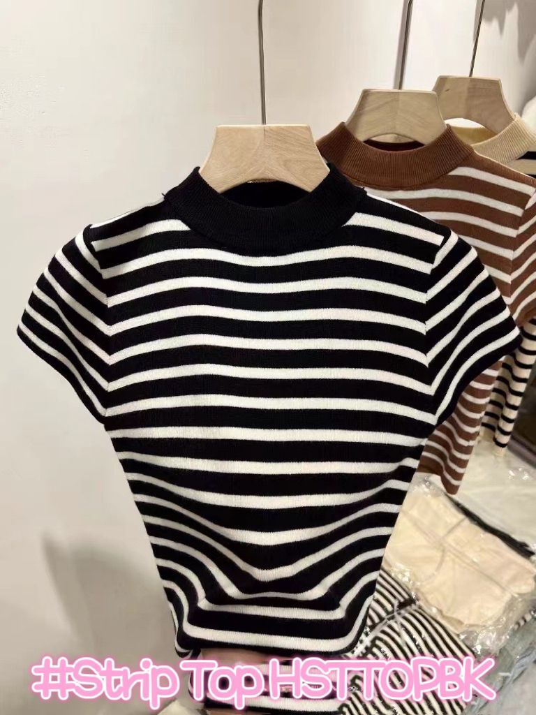 highneck-strip top black