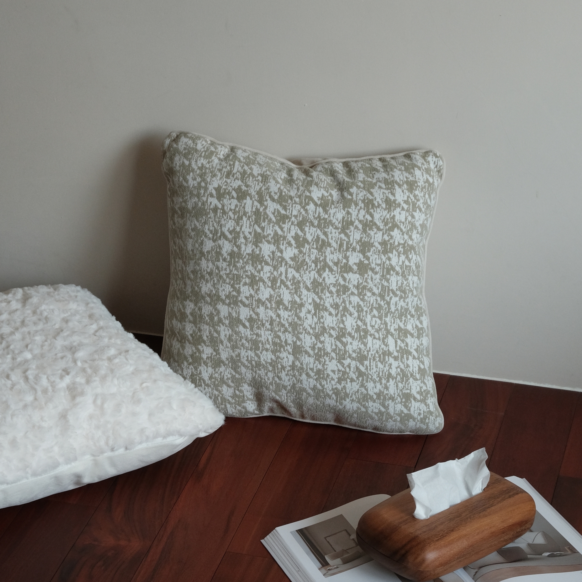 純枕套 - 千鳥格綠