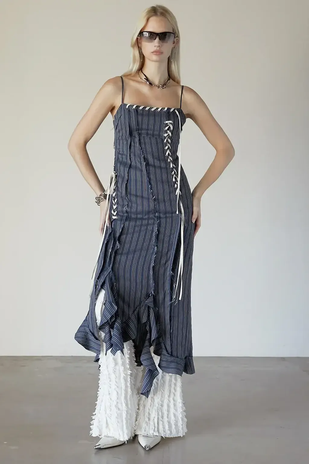 トップス PRANK PROJECT Ruffle Lace-Up Stripe Top PRANK PROJECT Ruffle Lace-Up Stripe Top