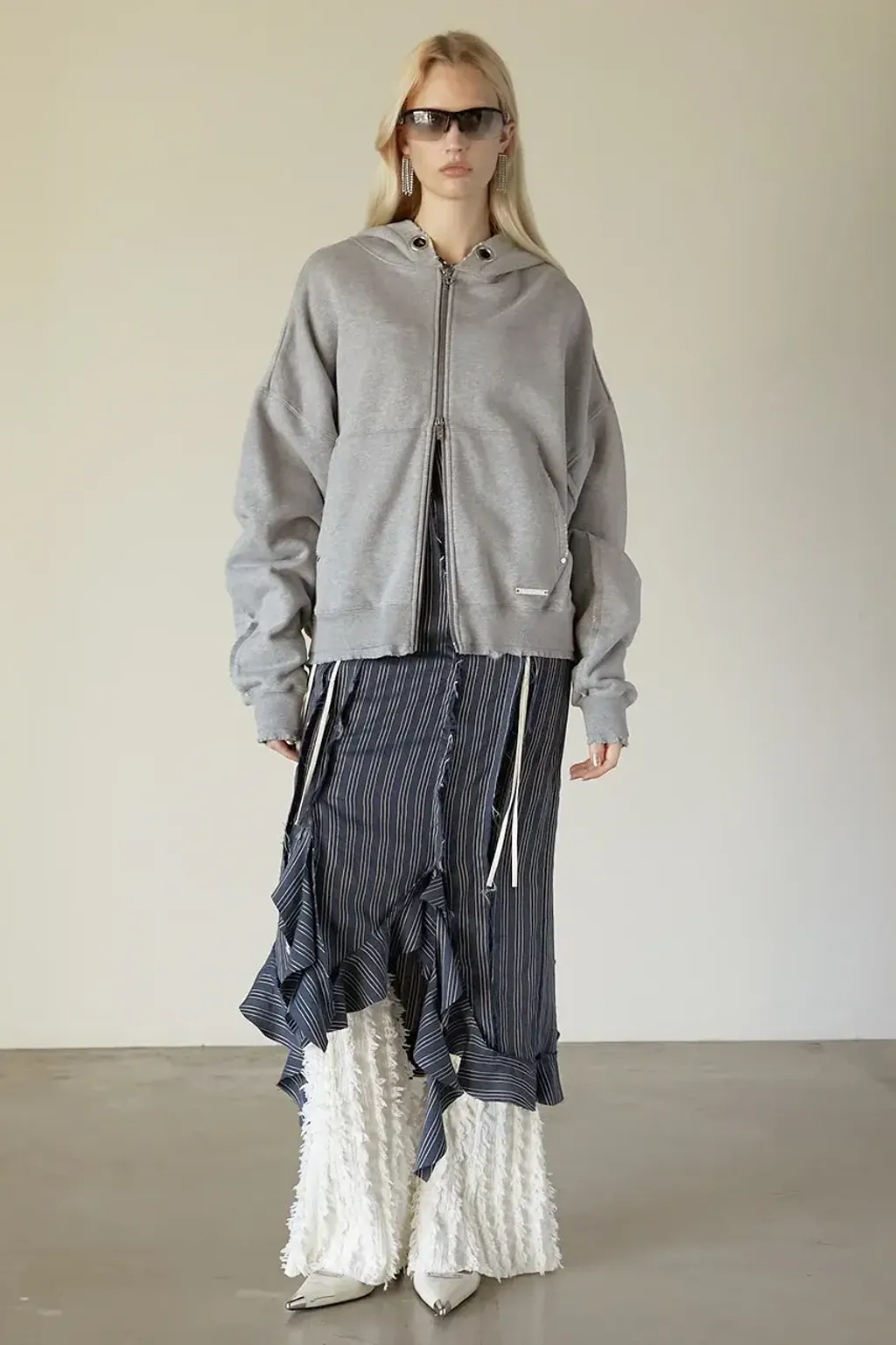 PRANK PROJECT Ruffle Lace-Up Stripe Top