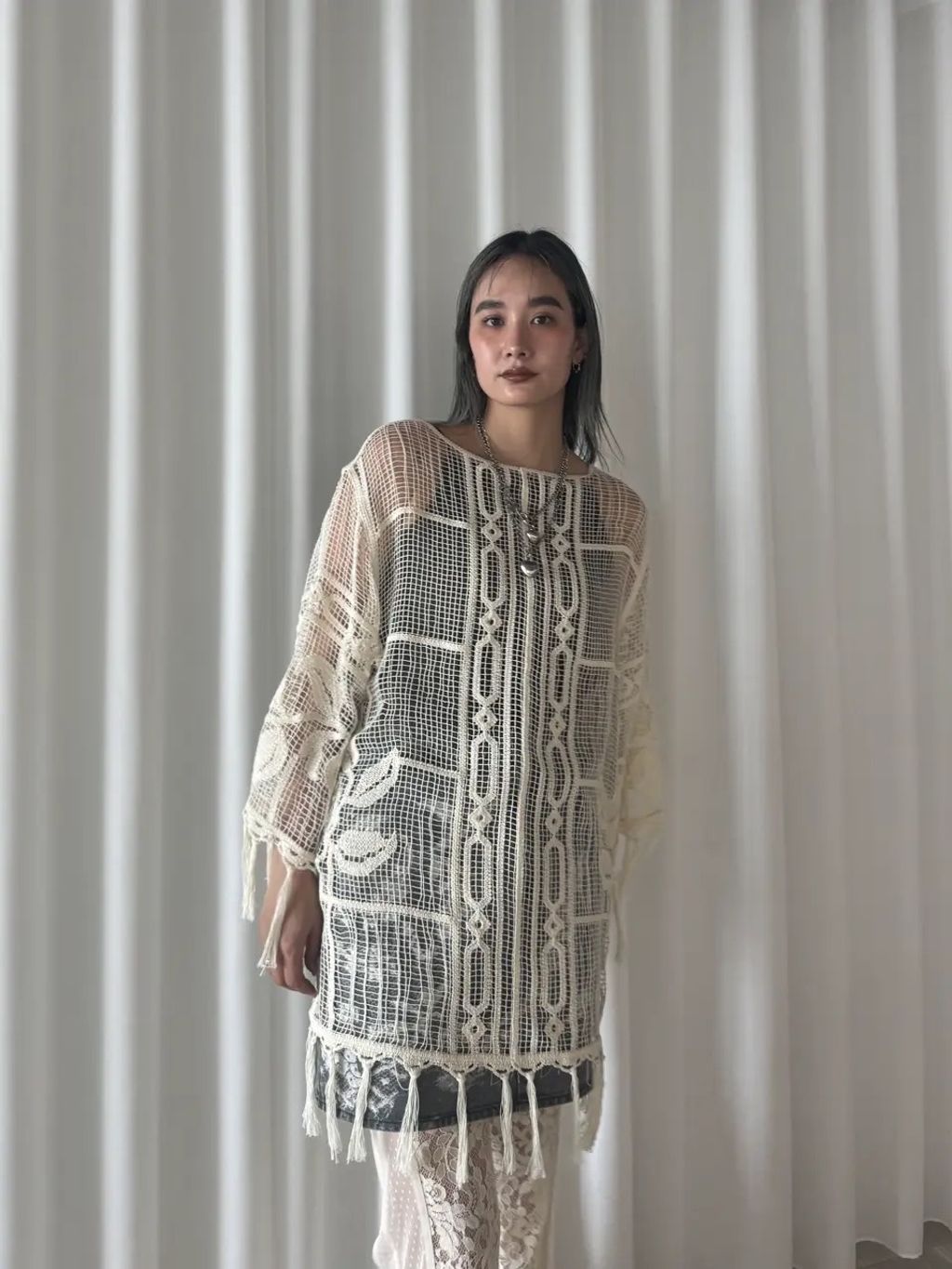 トップス Ameri MEDI LOOSE MESH FLOWER KNIT TOPS MEDI LOOSE