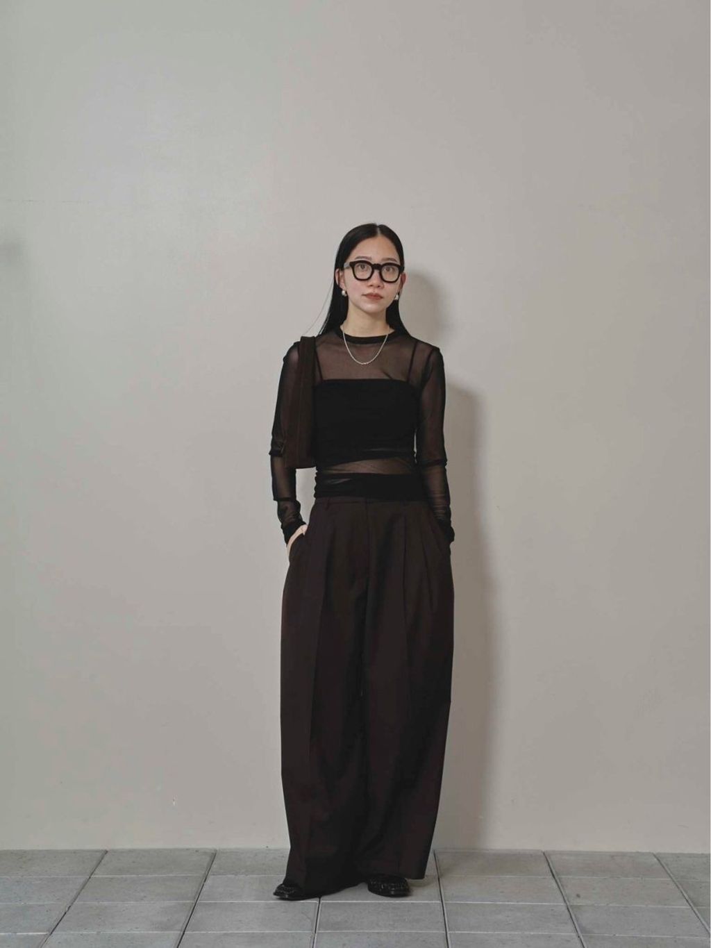 TODAYFUL Asymmetry Mesh Tops BLK TODAYFUL]Asymmetry Mesh