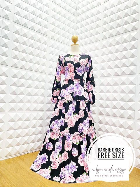 Barbie Dress (Black Purple Pink Flower)