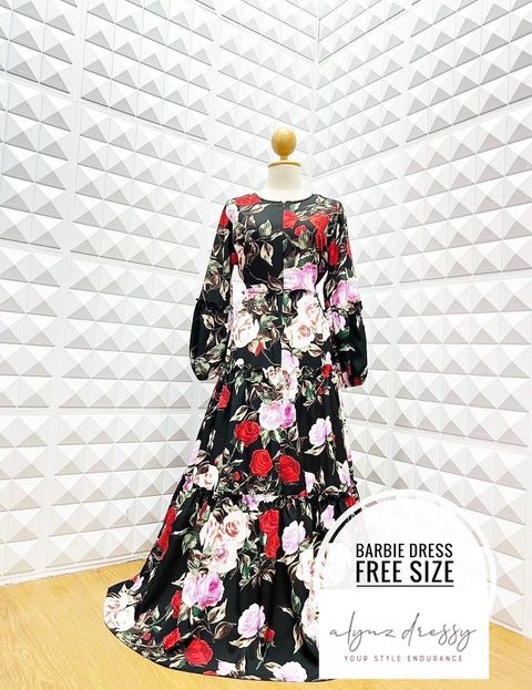 Barbie Dress (Black Red Flower)