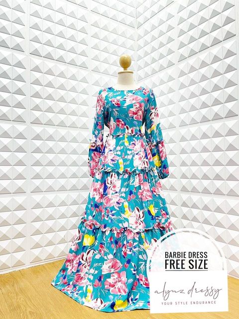 Barbie Dress (Turquise Pink Flower)