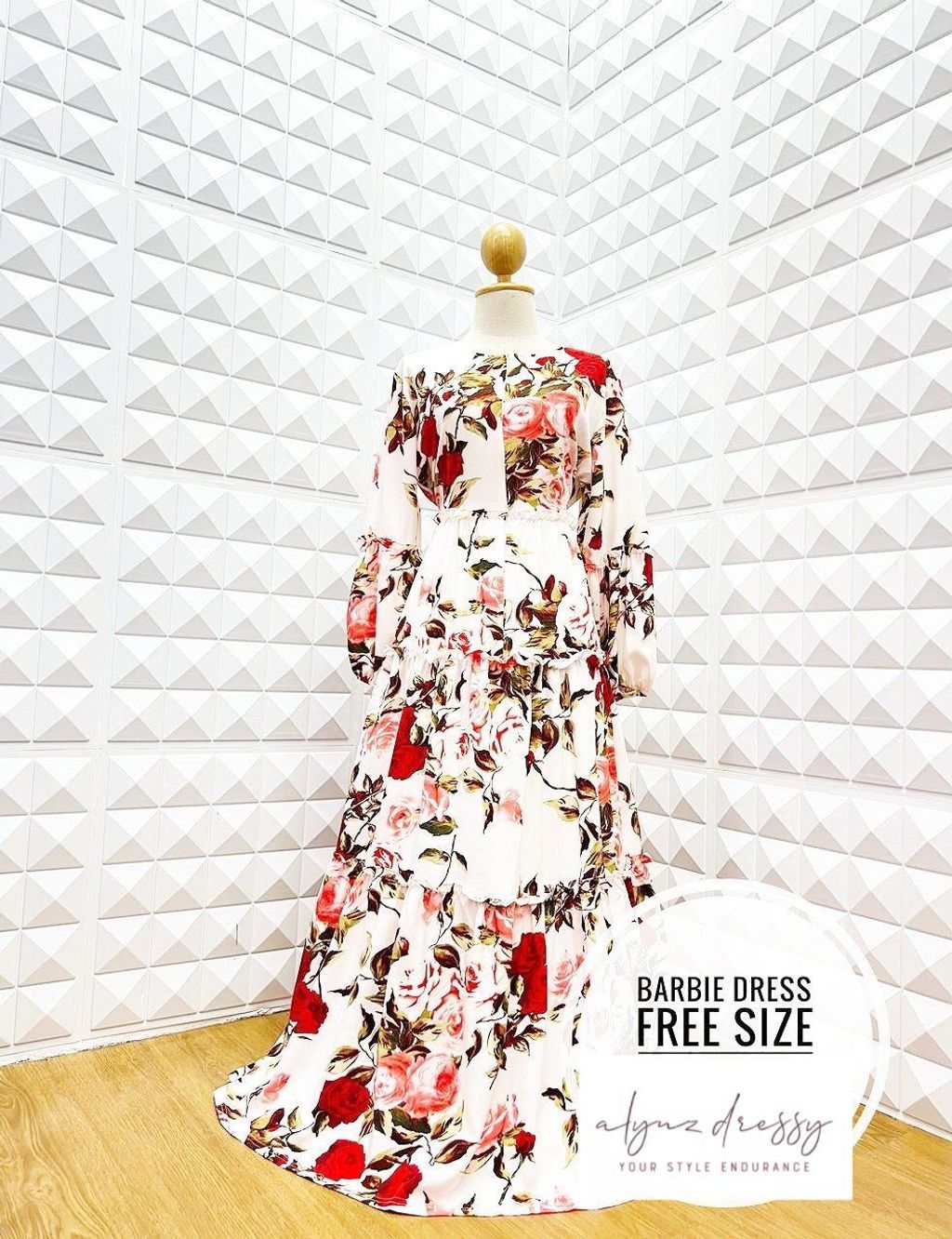 Barbie Dress (White Red Flower)