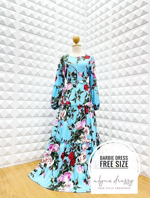 Barbie Dress (Turquise Red Flower)