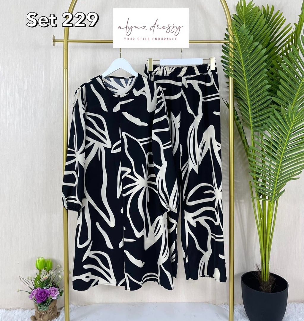 Cardigan Blouse Set (Black n White)