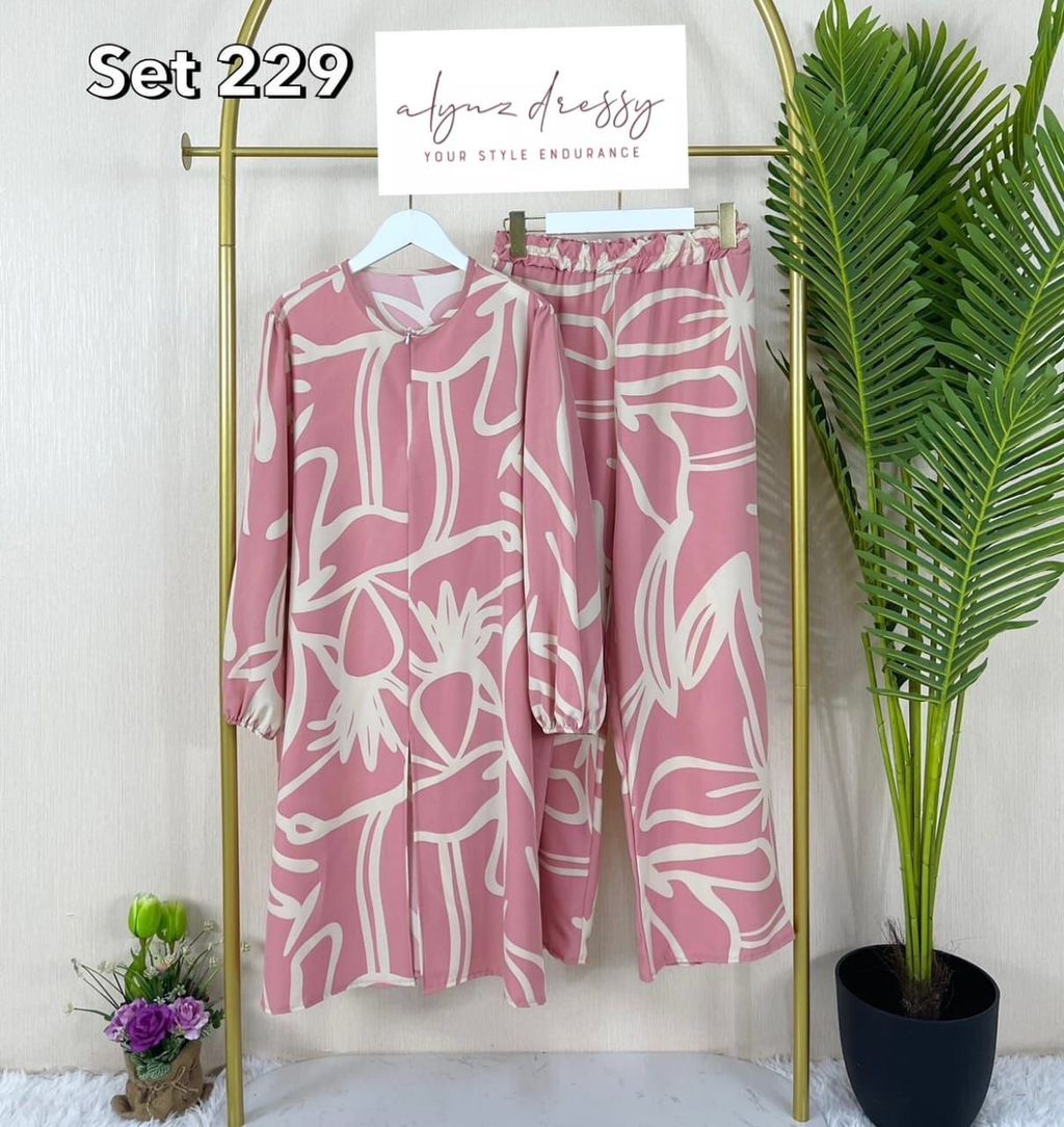 Cardigan Blouse Set (Pink n White)