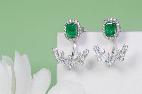 Zambian emerald jacket earrings | AXORA JEWELLERY
