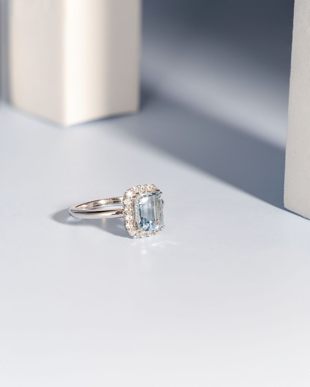 Aquamarine halo ring