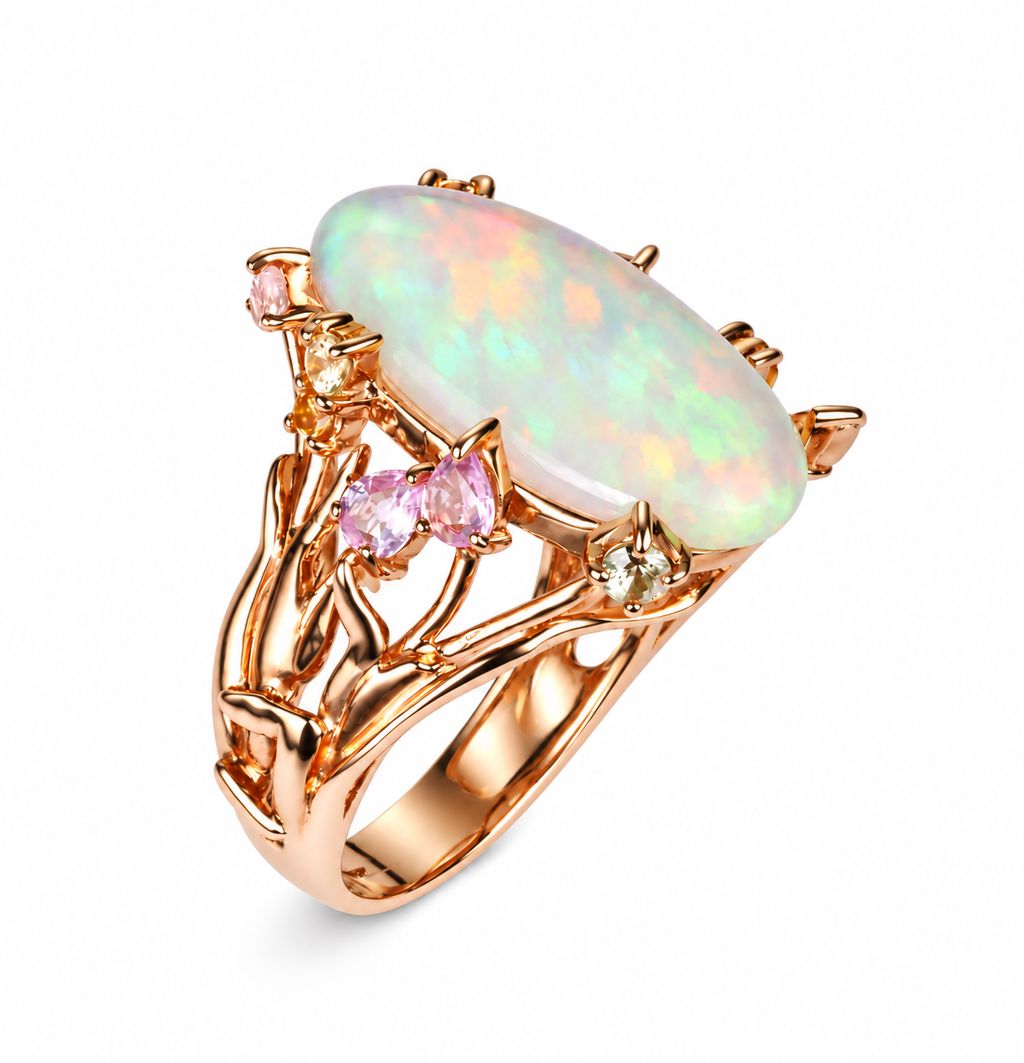 Rose Gold Branch Opal Ring