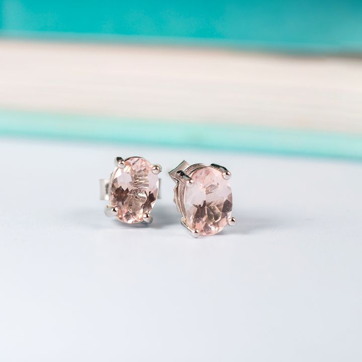 axora ต่างหูพลอยมอร์แกไนต์ Morganite stud earrings