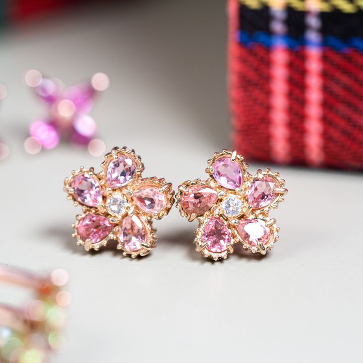 Axora pink tourmaline earrings ต่างหูพลอย ดอกไม้ ทัวร์มาลีน