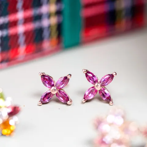Axora flower rhodolite earrings ต่างหูพลอย โรโดไลท์
