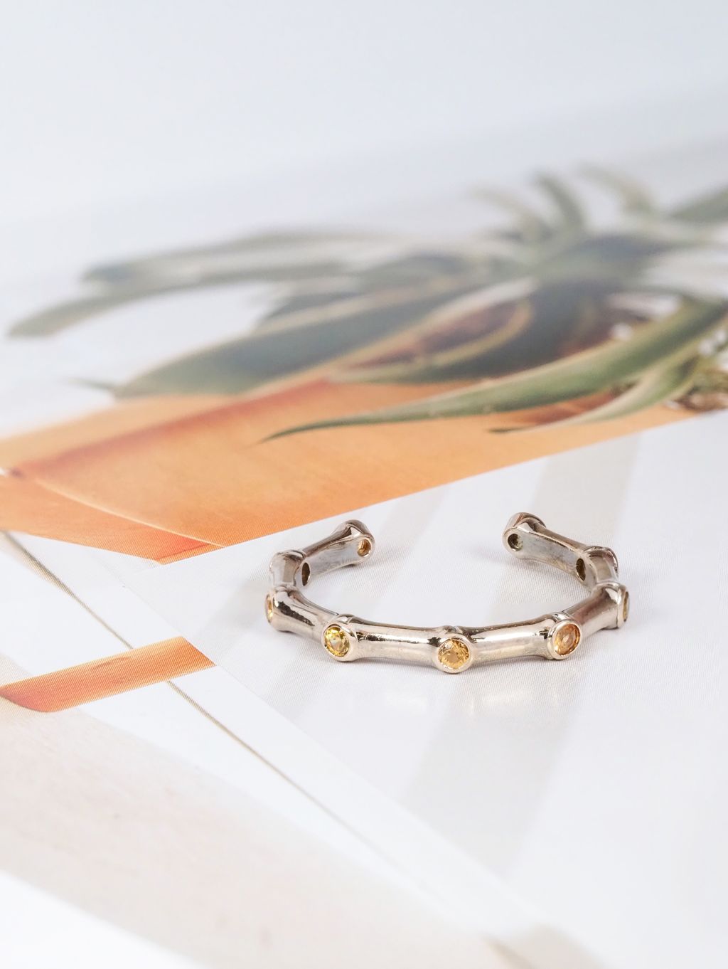 Axora Jewellery Bamboo band ring gemstones 56