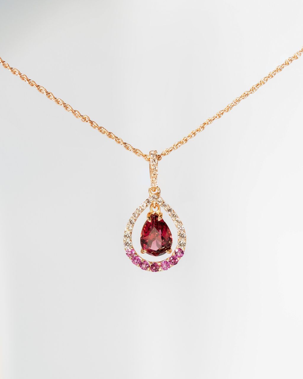 Axora Jewellery Rhodolite Necklace Dangling necklace front
