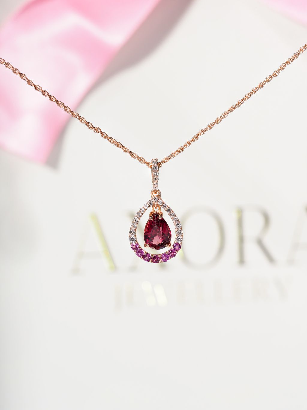 Axora Jewellery Rhodolite Necklace Dangling necklace front view