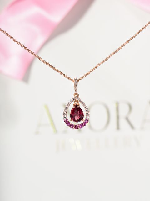 Axora Jewellery Rhodolite Necklace Dangling necklace front view