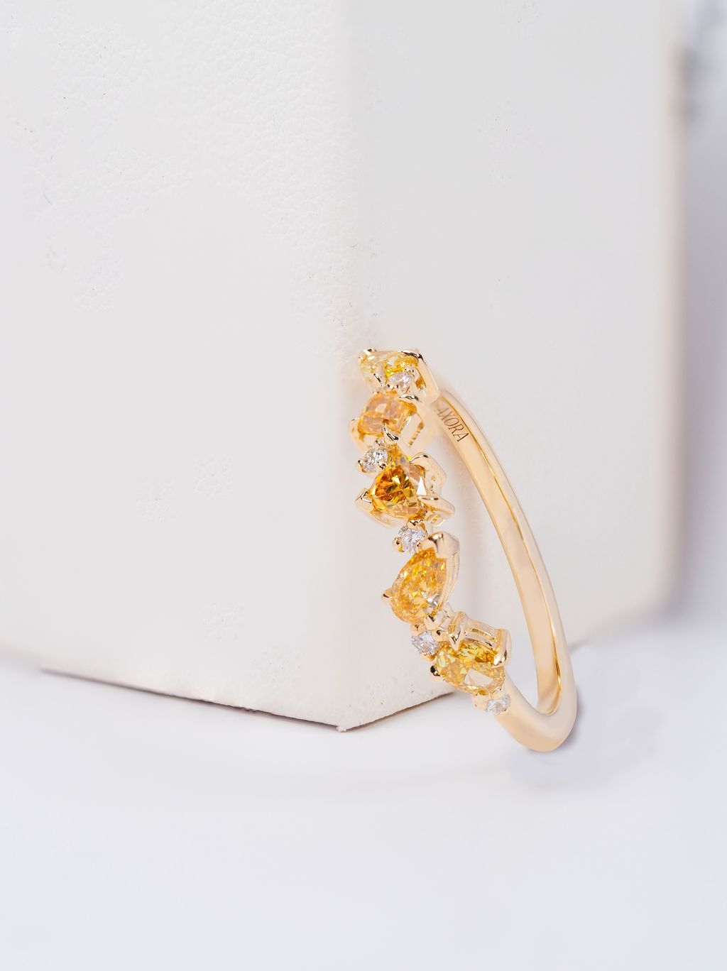 Axora Jewellery Yellow diamond band 14k yellow gold compose shot