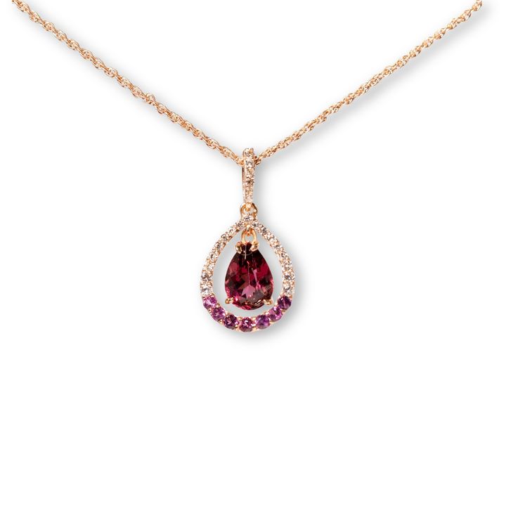 Axora Jewellery Rhodolite Necklace Dangling necklace white bg