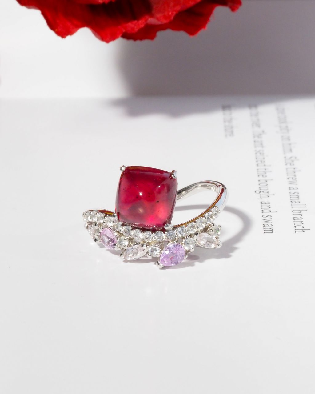 AXORA Galaxy sugarloaf ruby ring front