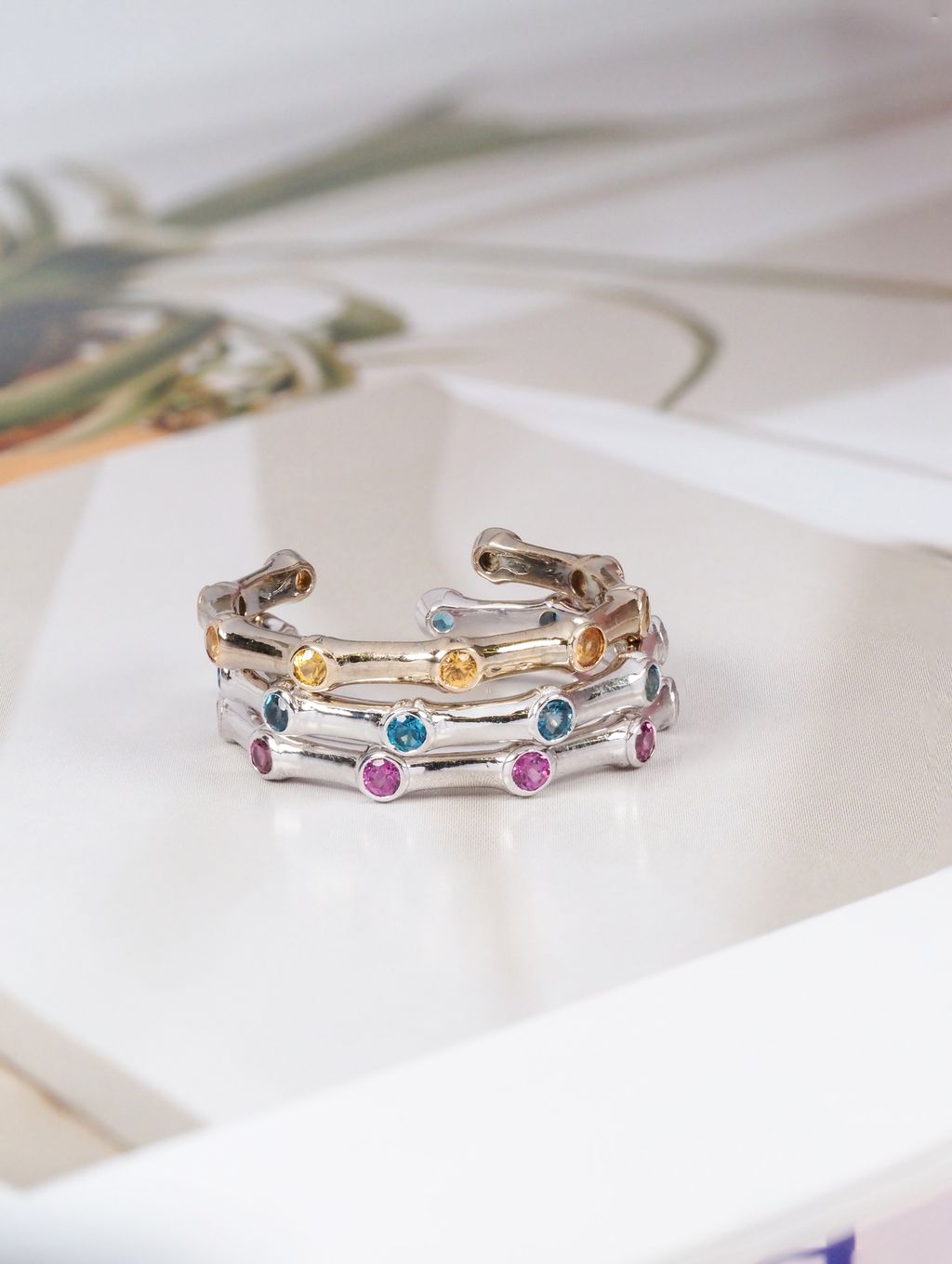 Axora Jewellery Bamboo band ring gemstones 57