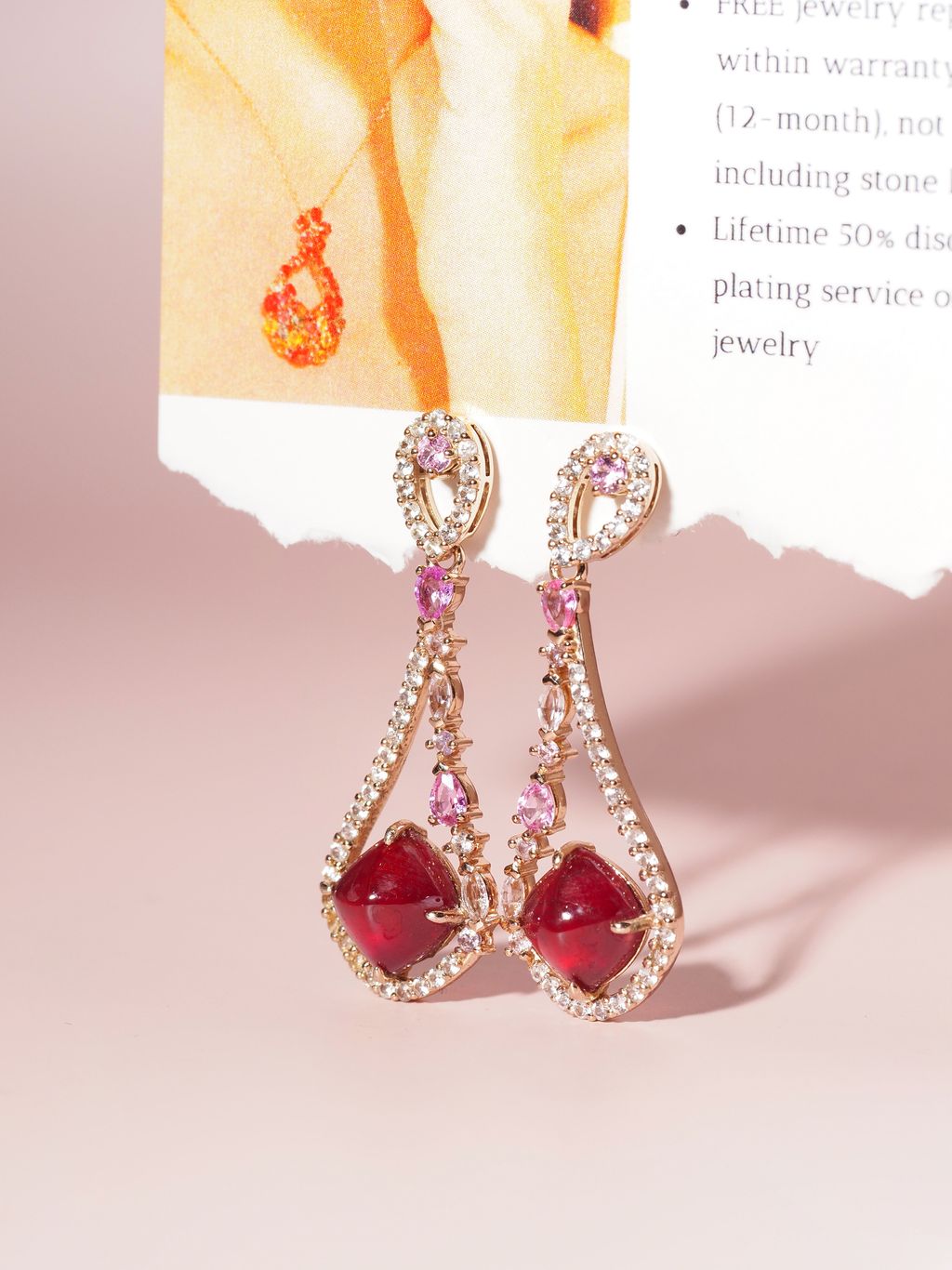 Sugarloaf glass filled ruby galaxy earrings axora jewellery side view