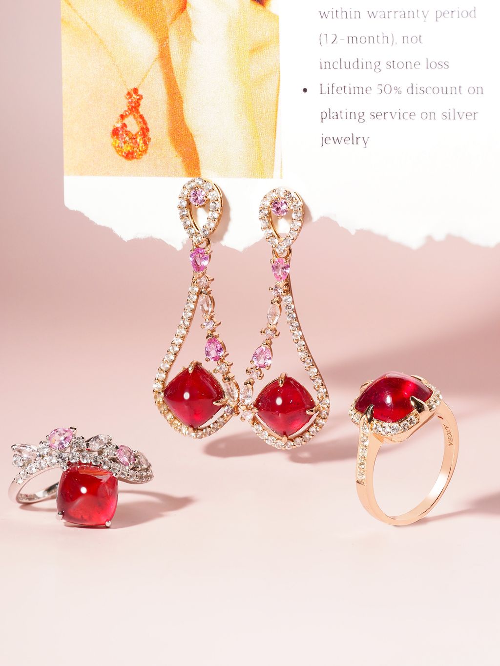 Sugarloaf glass filled ruby galaxy earrings axora jewellery with fancy ring