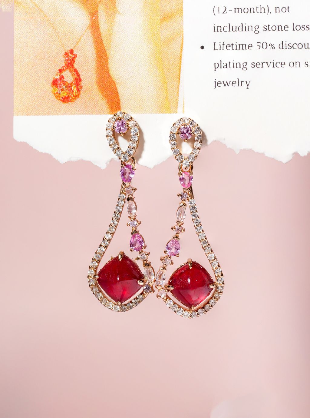 Sugarloaf glass filled ruby galaxy earrings axora jewellery close up