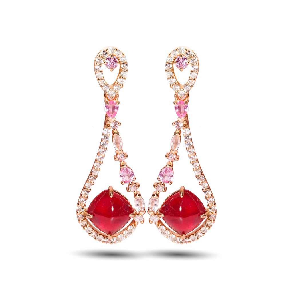 Sugarloaf glass filled ruby galaxy earrings axora jewellery white background