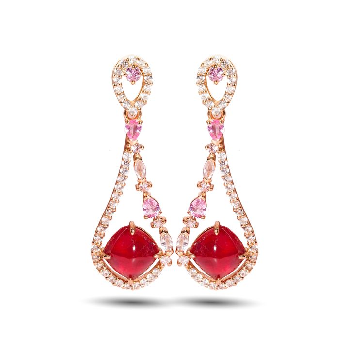Sugarloaf glass filled ruby galaxy earrings axora jewellery white background