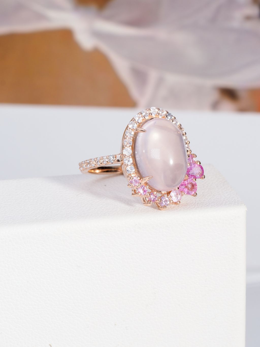 Rose Quart ring axora jewellery sideview