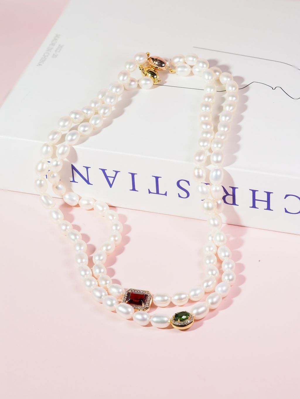 Freshwater pearl necklace Axora jewellery with gemstones