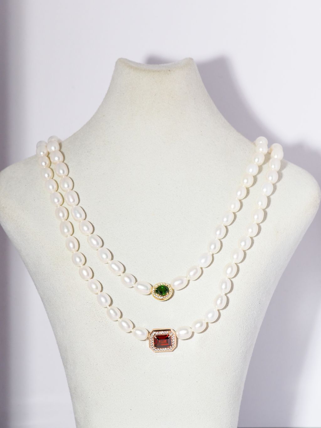 Freshwater pearl necklace Axora jewellery on model