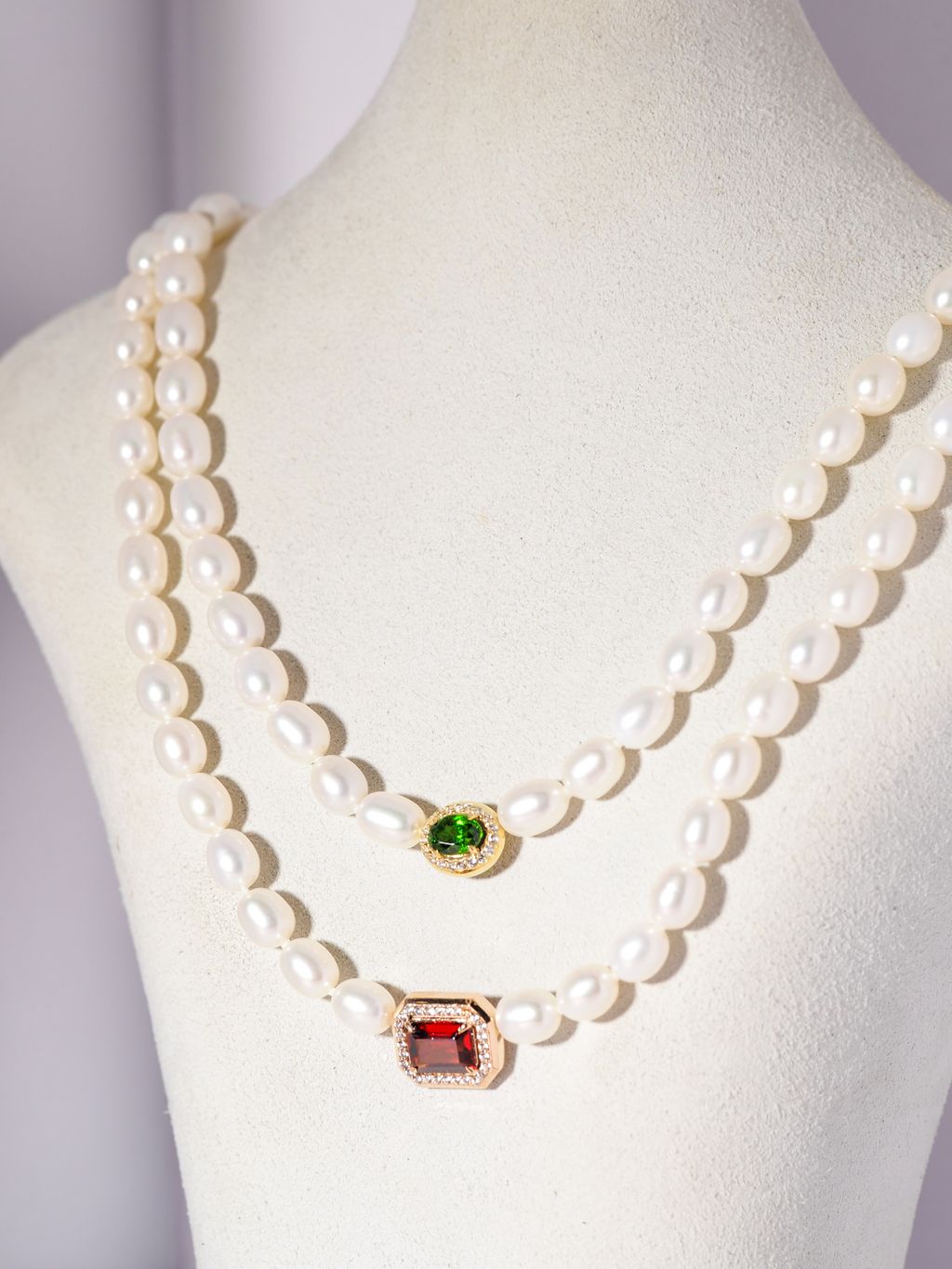 Garnet Chrome Diopside pearl neckalce axora jewellery